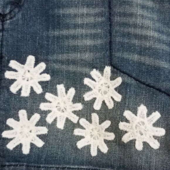 VOLCOM Refashioned Denim Embroidered Flower Patch Jean Mini Skirt - Women's 13 - Picture 7 of 7